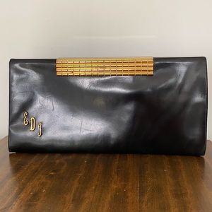 Vintage Black Leather Frame Clutch